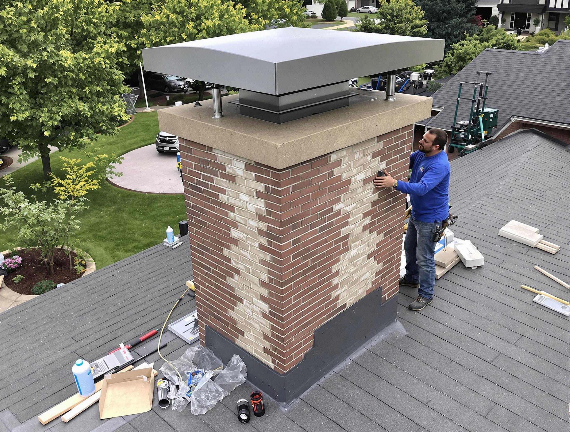 Highland Springs Chimney Sweep team working on a custom chimney remodel in Highland Springs, VA