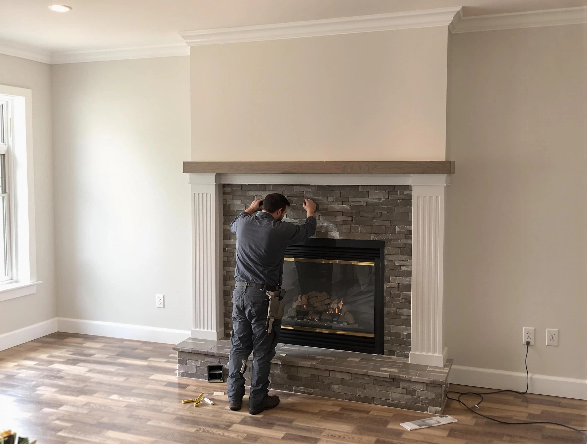 Highland Springs Chimney Sweep finishing a custom fireplace install in Highland Springs, VA