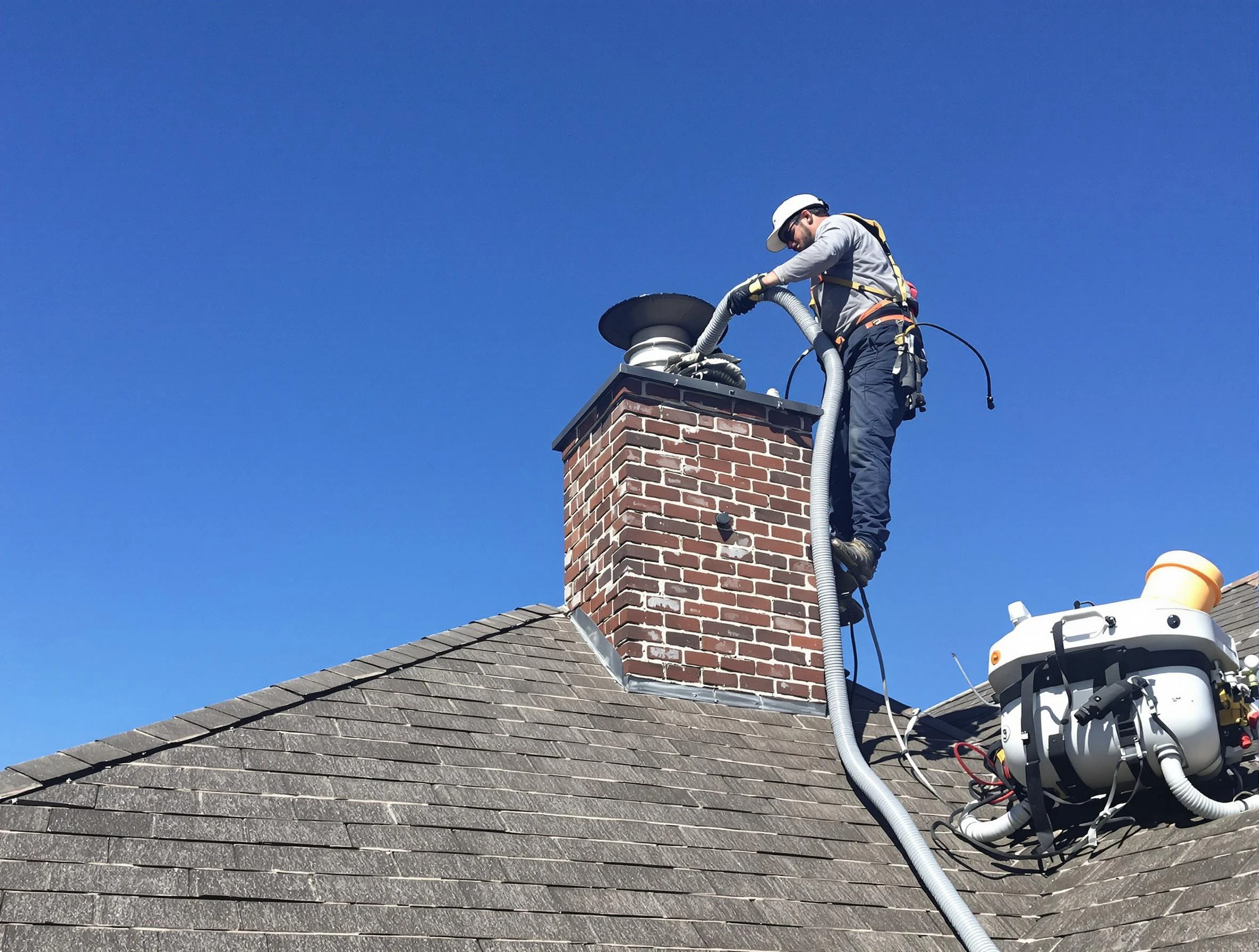 Dedicated Highland Springs Chimney Sweep team member cleaning a chimney in Highland Springs, VA