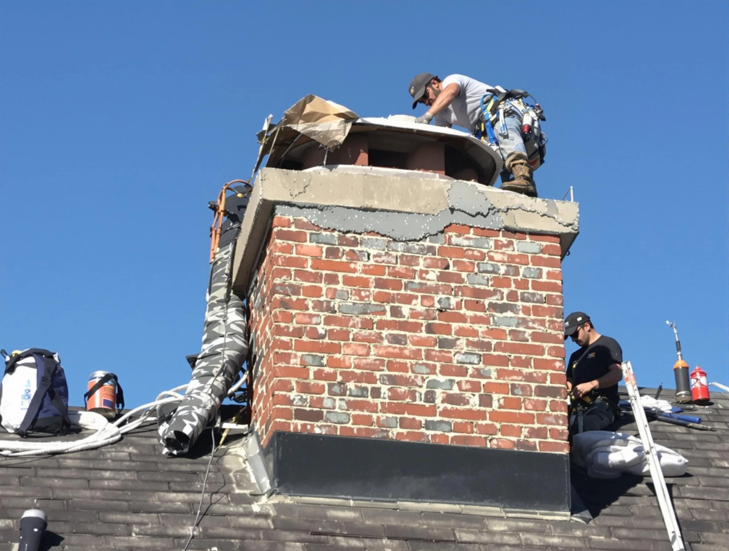 Highland Springs Chimney Sweep installing a custom chimney crown in Highland Springs, VA